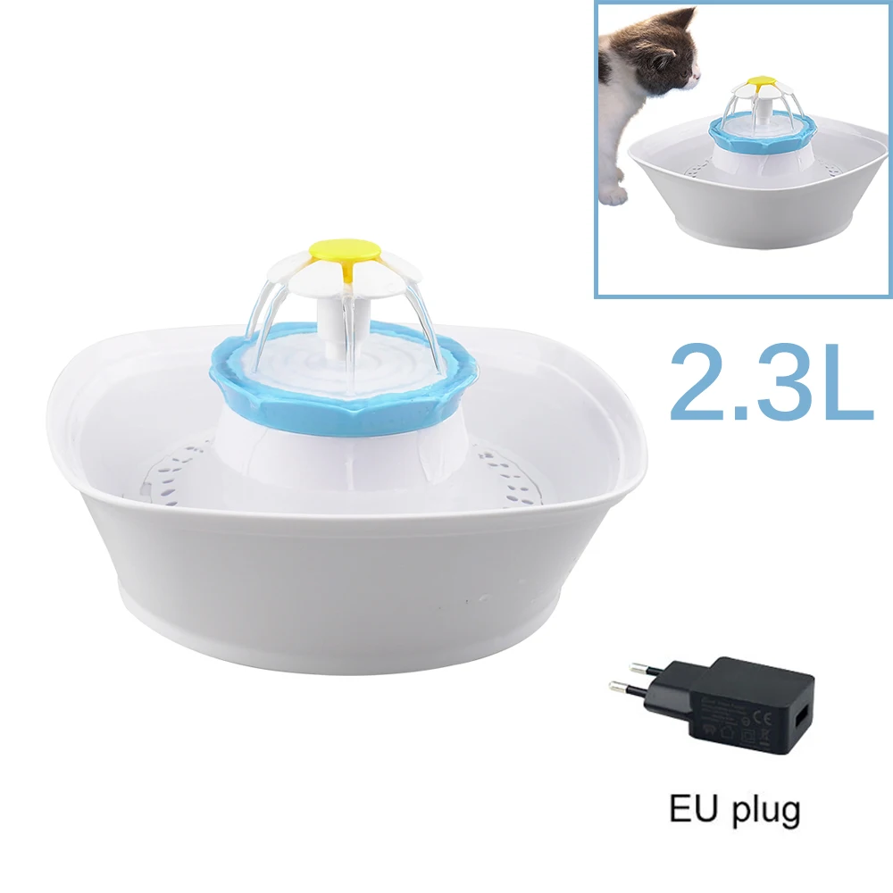 EU plug 2.3L автоматический фонтан воды для кошек USB Фонтан воды для собаки кошки миска для воды дозатор напитков для домашних животных немой дизайн - Цвет: EU plug