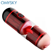 OMYSKY Realistic Vagina Male Masturbator Licking Tongue Vibrator Masturbation Cup Deep Throat Penis Suck Massage Sex Toy for Men