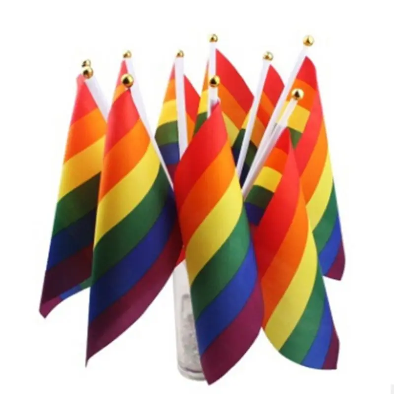 

14x20cm Rectangle Cross Stripes Rainbow Gay Pride Stick Flag Lesbian LGBT Hand Held Waving Small Flag Parade Party Supplies D08D