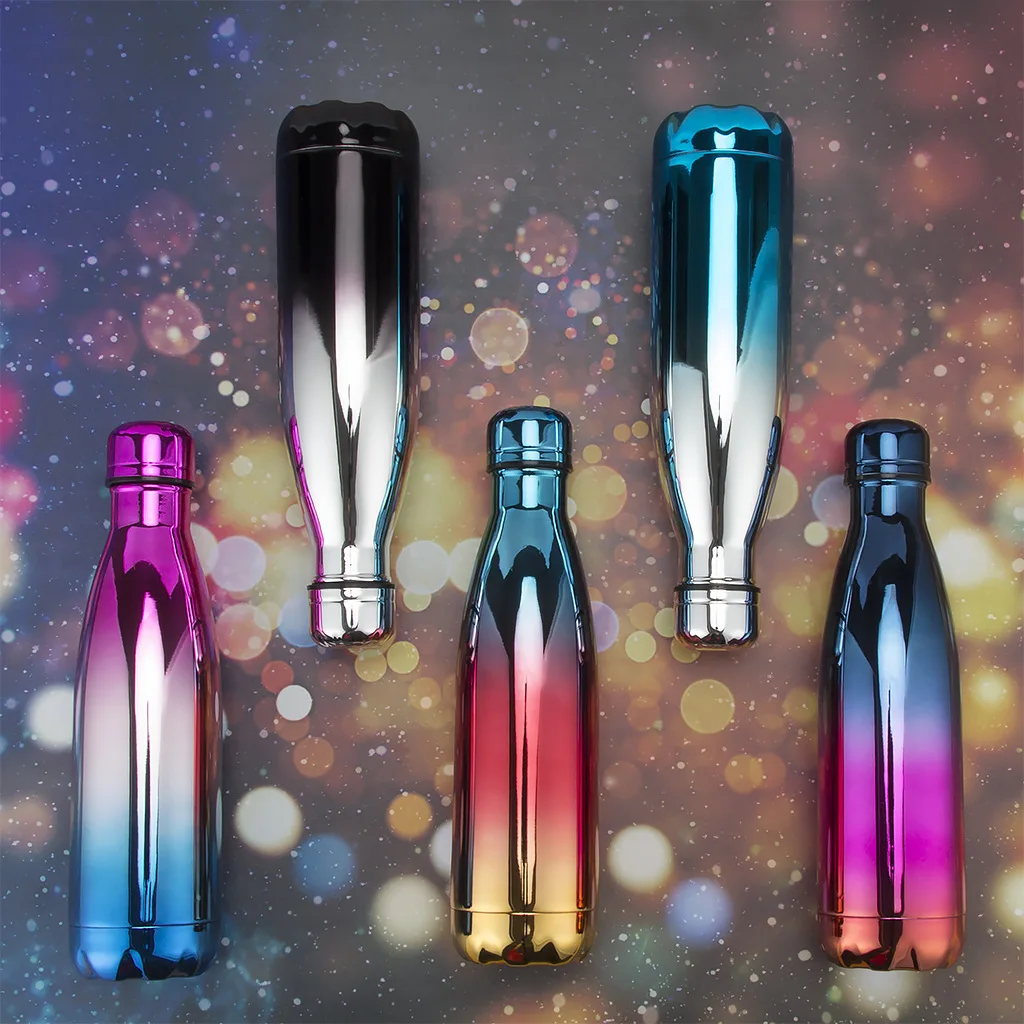 

304 Stainless Steel Double Layer Spacious Gradient Color Electroplated Coke Bottle Bullet Sports Water Bottle Insulated Cup