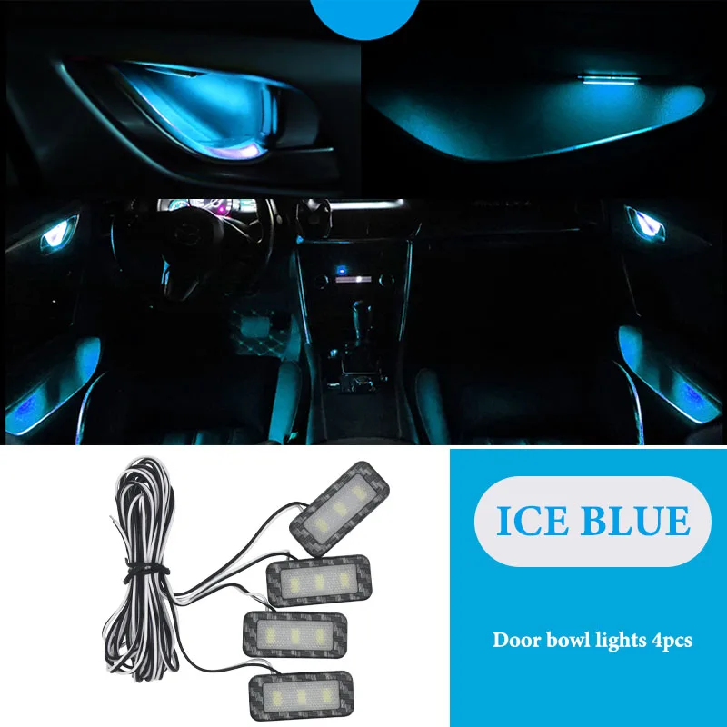 RXZ 4 шт. Автомобиль окружающего светильник интерьера автомобиля Светильник Автомобиля внутренняя чаша светильник межкомнатных дверей подлокотник светильник s дверные ручки окружающей среды декоративный светильник - Испускаемый цвет: Ice Blue Style B