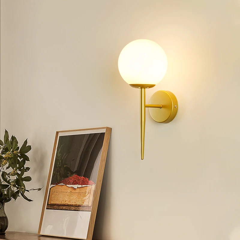 Decorative Led Wall Lamp Iron Night Reading Beside Home Stairs Vintage Loft Sconce Glass Ball Gold Black E27