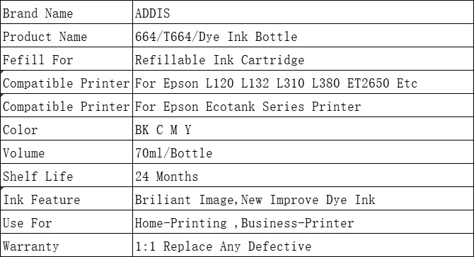 664 краска на основе красителя для Epson L120 L132 L222 L310 L364 L380 L382 L486 L566 L800 L805 L1300 ET-2650 принтер T664 Заправка чернилами для принтера Epson