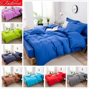 

Blue Pure Color Solid Duvet Cove+Pillowcase Set 150x200 180x220 200x230 220x240 Adult Kids Boys Bed Quilt Cover 1.35m 1.5m 1.8m