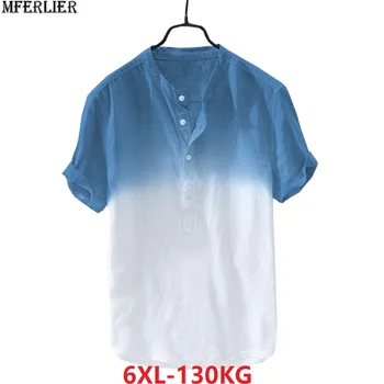 

summer men beach Hawaii shirts short sleeve linen cotton large size 5XL 6XL shirts patchwork man Breathable Comfortable shirt 56