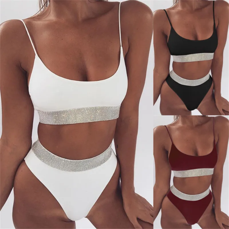 

Women Sequin Patchwork Bikini Set High Waist Push Up Split Swimsuit Swimwear Swim Suit Bathing Beach Wear Biquini Plavky Tankini