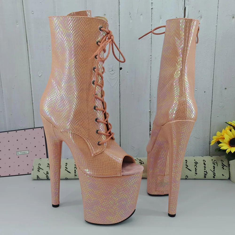 Leecabe Champagne snake 20CM/8Inch Women's Platform Sandals party High Heels Shoes Pole Dance boot