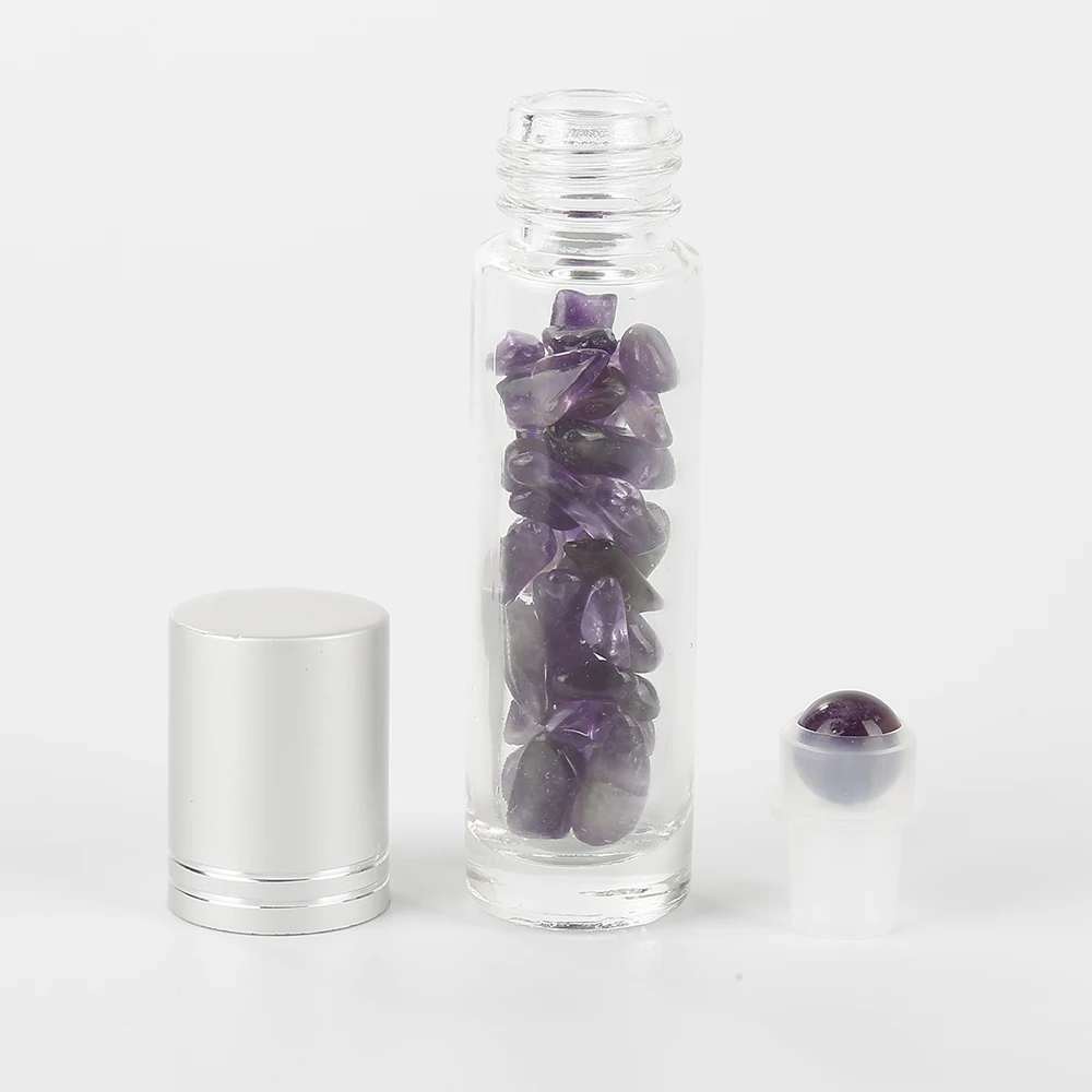 10pcs/set 10 Ml Frosted Glass Bottle Natural Gemstone Oil Ball Bottle Can Be Refilled With Transparent Perfume Oil Liquid