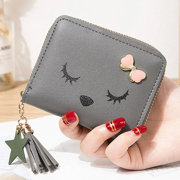 Grey Женские кошельки для милых девушек, короткий кошелек на молнии с кисточками, женские клатчи, кошельки для карт, Дамские кошельки, сумки с карманами - Цвет: Grey