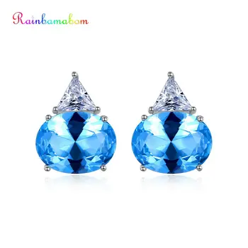 

Rainbamabom 925 Sterling Silver Blue Topaz Aquamarine Gemstone Earrings Ear Stud Wedding Fine Jewelry Wholesale Drop Shipping