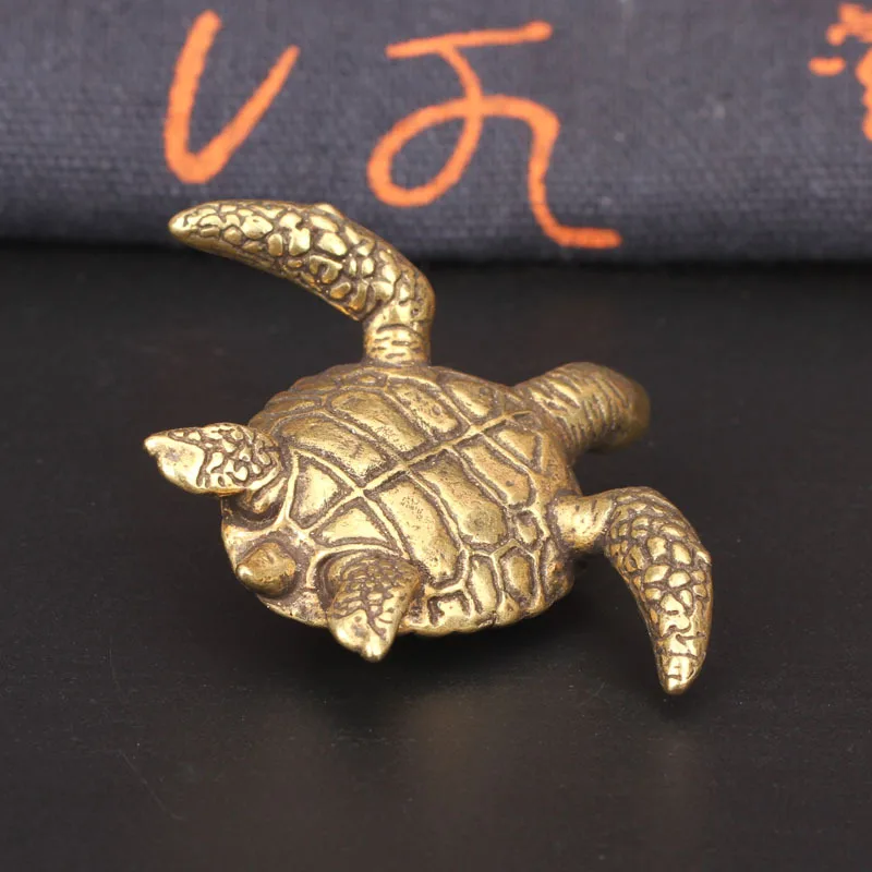 Solid Brass Turtle Small Decorations for Living Room Vintage Copper Sea Animal Miniature Figurines Desk Ornament Decors Bronze