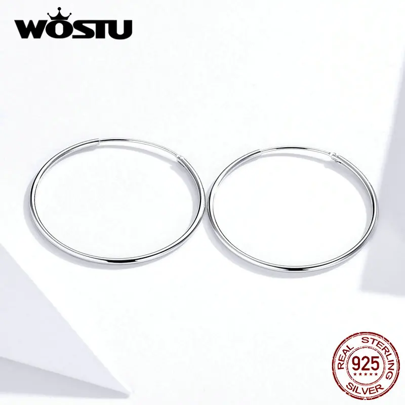 Женские серьги кольца WOSTU простые круглые из стерлингового серебра 925 пробы