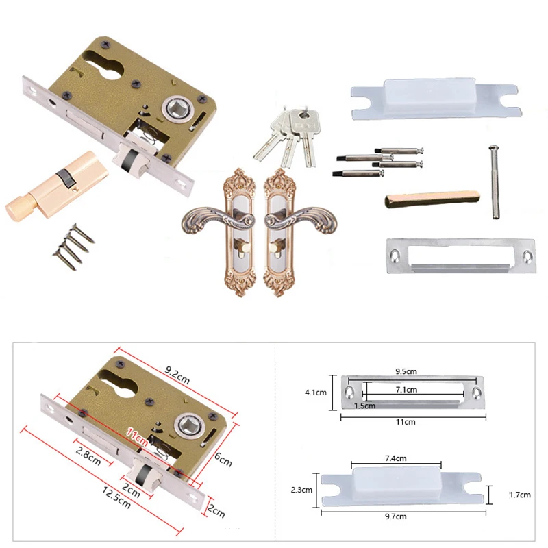 

Metal European Indoor Latch Bolt Room Door Panel Lock Handle Antique White+Gold