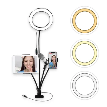 

Photography Lamp 8 Inch 3200K-5500K selfie Ring Video Light 10 Level Brightness CRI 90+ with Pad Holder Phone Holder Mic Stand