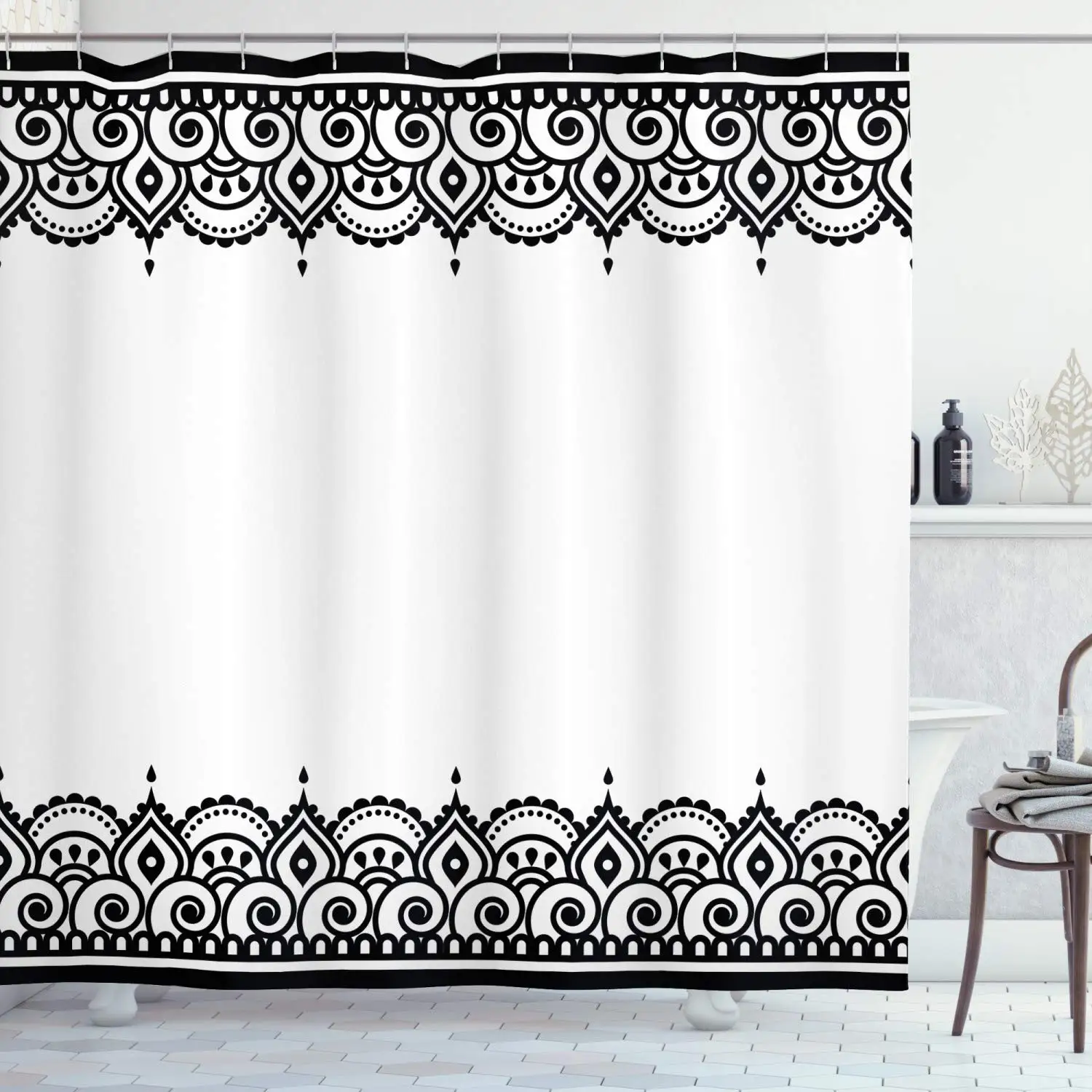 Moroccan Grey With Rings Shower Curtain Brand New Gift 