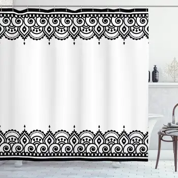 

Arabesque Shower Curtain by Middle Eastern Ornamental Mehndi Style Henna Embellished Moroccan Pattern Fabric Bathroom Curtains