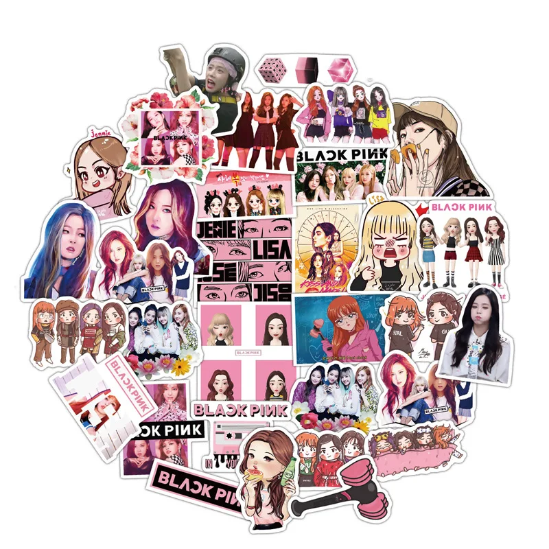 54 шт Черный Розовый Набор наклеек Корея KPOP ПВХ водонепроницаемый Декор стационарный мультфильм клейкая бумага для телефона автомобиля прекрасный поставка
