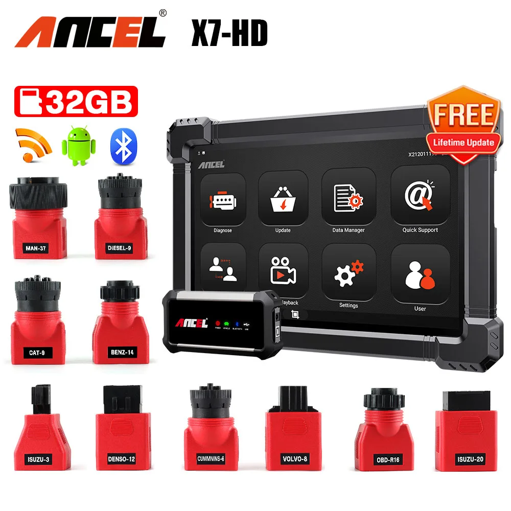 ANCEL X7 HD сканер для тяжелых грузовиков Полнофункциональная система автомобильный