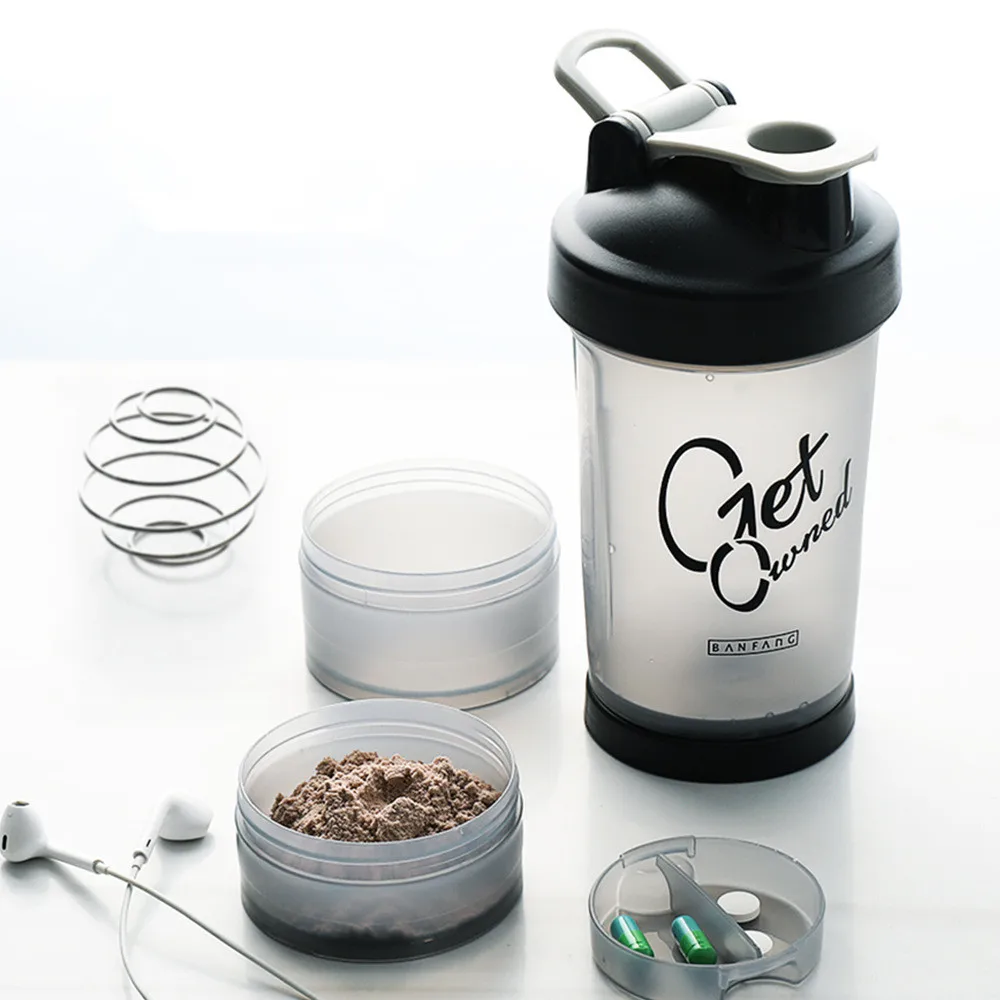 500ML Sports Water Bottles Protein Shaker Milk Mixing Black Portable Outdoor Leakproof Plastic Bottle BPA Free