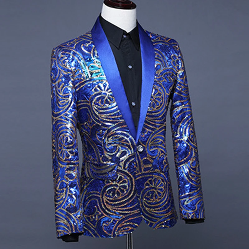 Men's Shawl Collar Stage Performance Suit Coat Fancy Sequin Singer Stage Annual Performance Costume Jacket Men Blazer Men's Shawl Collar Stage Performance Suit Coat Fancy Sequin Singer Stage Annual Performance Costume Jacket Men Blazer