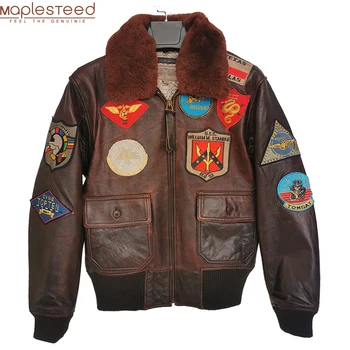 

Men Leather Jacket Red Brown Sheepskin Black Cowhide Flight Jackets Man Pilot Jacket Motorcycle Biker Coat Winter Clothing M142