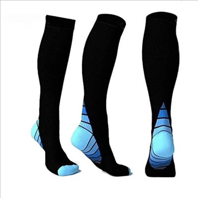 Компрессионные длинные носки унисекс эластичные Утягивающие колготки Гольфы модные чулки Harajuku Чулки в стиле пэчворк гольфы - Цвет: Синий
