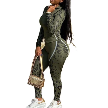 

Fashion Camouflage Print Casual Two Piece Sets Autumn Zipper Hooded Long Sleeve Top+Pants Women Outfits Plus Size Colors Rompers