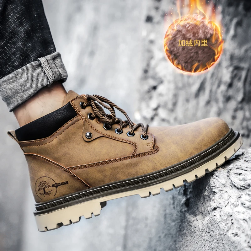 izquierda Y ira Botas de piel de terciopelo para hombre, botines de trabajo de talla  grande, botas altas para senderismo al aire libre, zapatos informales de  otoño, 39 - AliExpress