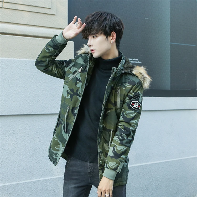 Winter Long Parka Camo Men's Hooded Jacket Thick Camouflage Coat Cotton Padded Warm Fur Collar Hat High Quality Windproof