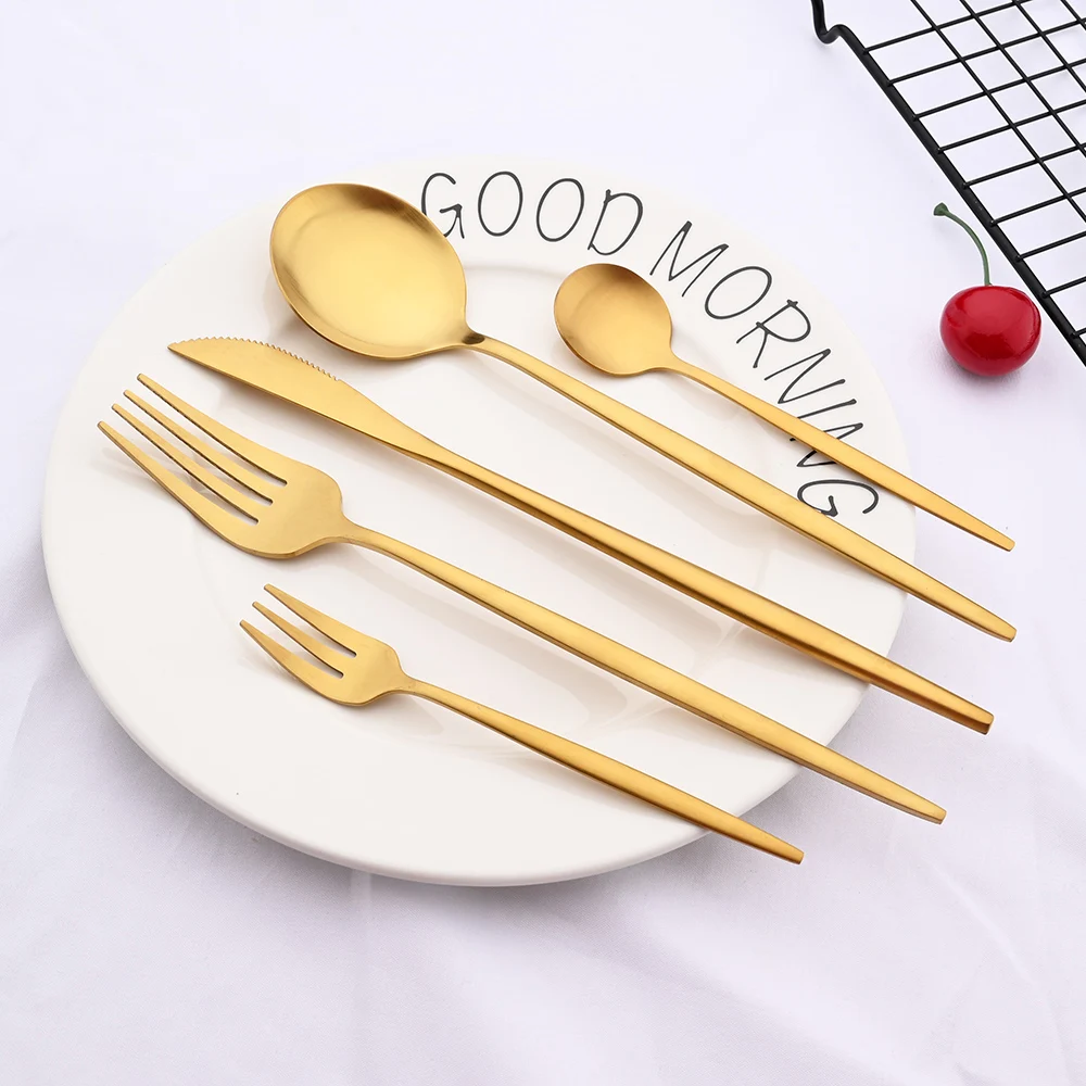 4/20Pcs Dinnerware Matte White Gold Cutlery Set Stainless Steel Flatware Set Knife Fork Spoon Wedding Kitchen Silverware