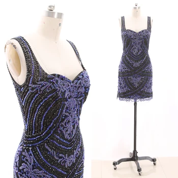 

MACloth Black Pencil O Neck Knee-Length Short Crystal Tulle Prom Dresses Dress M 268995 Clearance