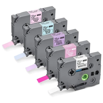 

Compatible Label Tape Replacement for P-Touch TZe TZ Tape 12Mm 1/2 Inch Laminated (Berry Pink/Pink/Purple/Blue/White) for Brothe