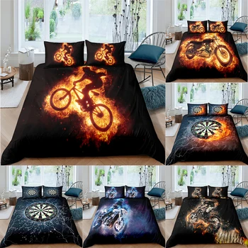

3D Polyester Motorcycle Bedding Set Prints Duvet Cover Set Queen Size Comforter Cover 2/3 PCS With Pillow Covers