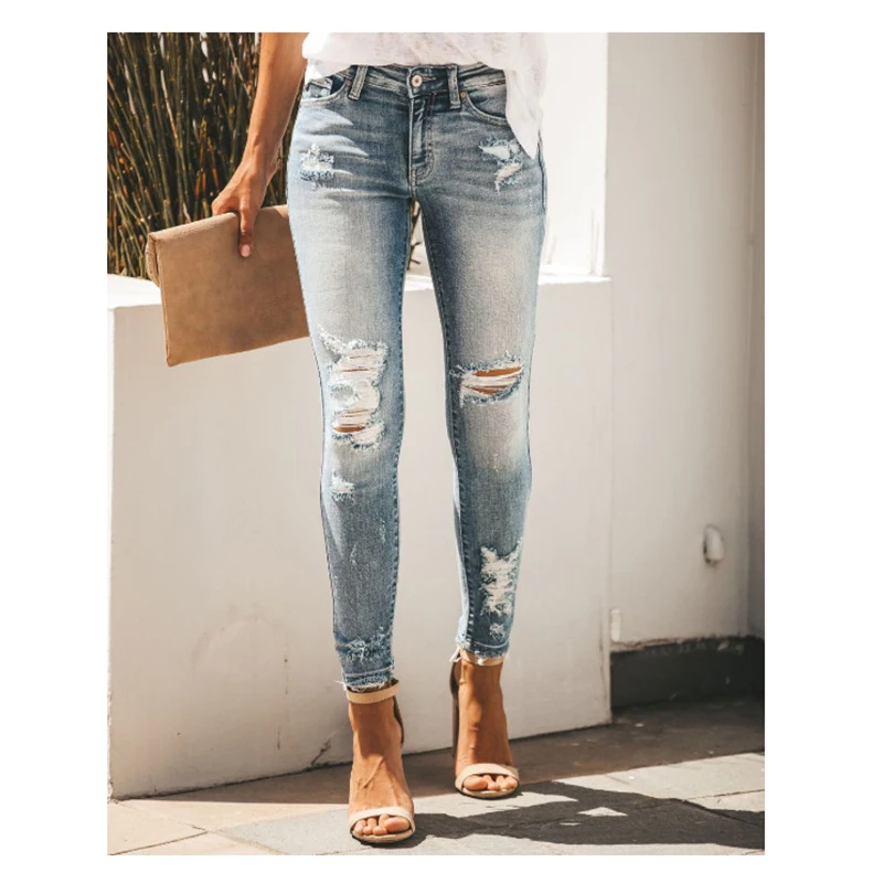 

Women's Skinny Jeans streetwear Casual Ripped Baggy Jeans Slim Slimming Fashion Solid Color Hole Sexy Mid Waist Denim Trousers