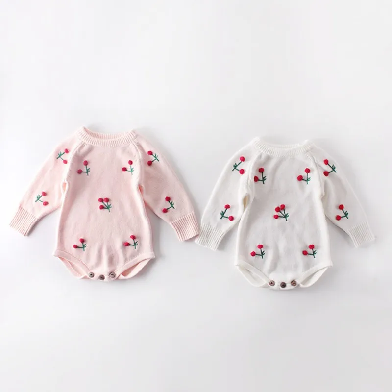 Для маленьких девочек Комбинезон осенняя одежда для новорожденных; детский комбинезончик с длинными рукавами вязаная одежда для малышей
