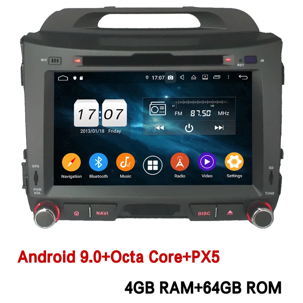 Klyde ips 4G wifi Android 9,0 Восьмиядерный 4 Гб ОЗУ 64 Гб ПЗУ DSP BT автомобильный DVD мультимедийный плеер радио для Kia Sportage 3 4 R 2010 - Цвет: 4GB RAM x 64GB ROM