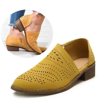 

Women Hollow Out Shoes Female Square Low Heel Pionted Toe Shoes 2020 Spring Autumn Ladies Casual ventilate Footwear Big Size 43