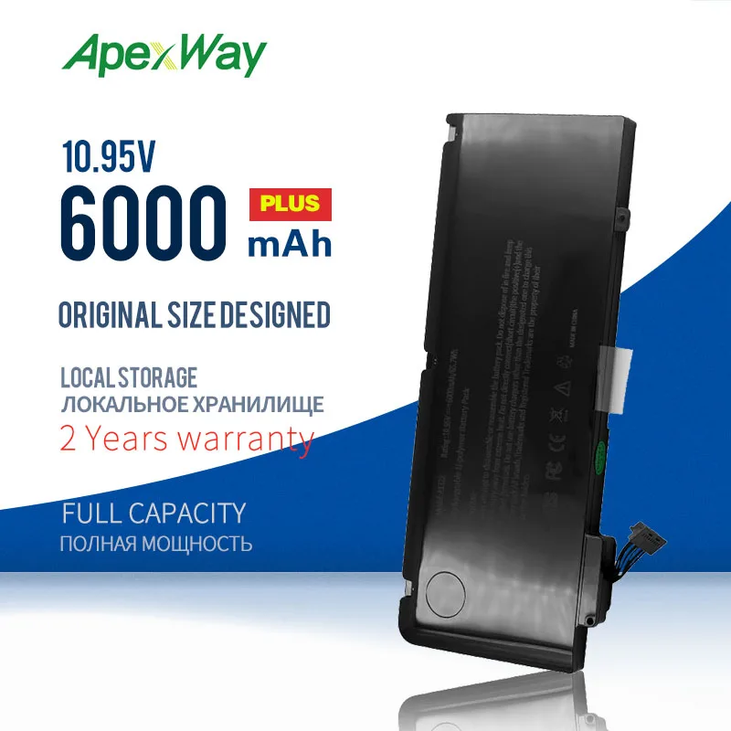 Аккумулятор ApexWay A1322 для ноутбука 6000 мАч 2009 Вт/ч 13 дюймов A1278 Mid 2010 2011 2012 mb990ll / a mb991ll 10