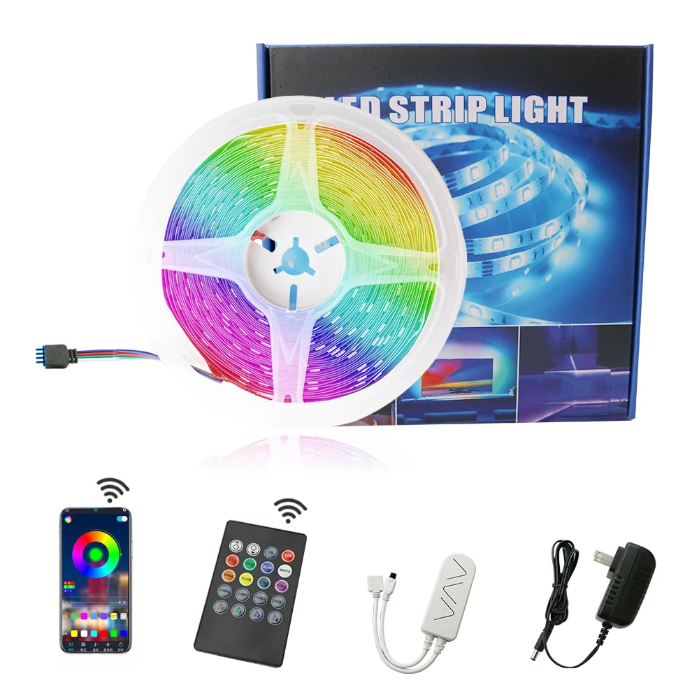 US $18.77 RGB LED Light Strip 10M 20M DC 12V 18ledsM SMD5050 Flexible Stripe With Bluetooth Smart Controller Sync Music For Bedroom Deco