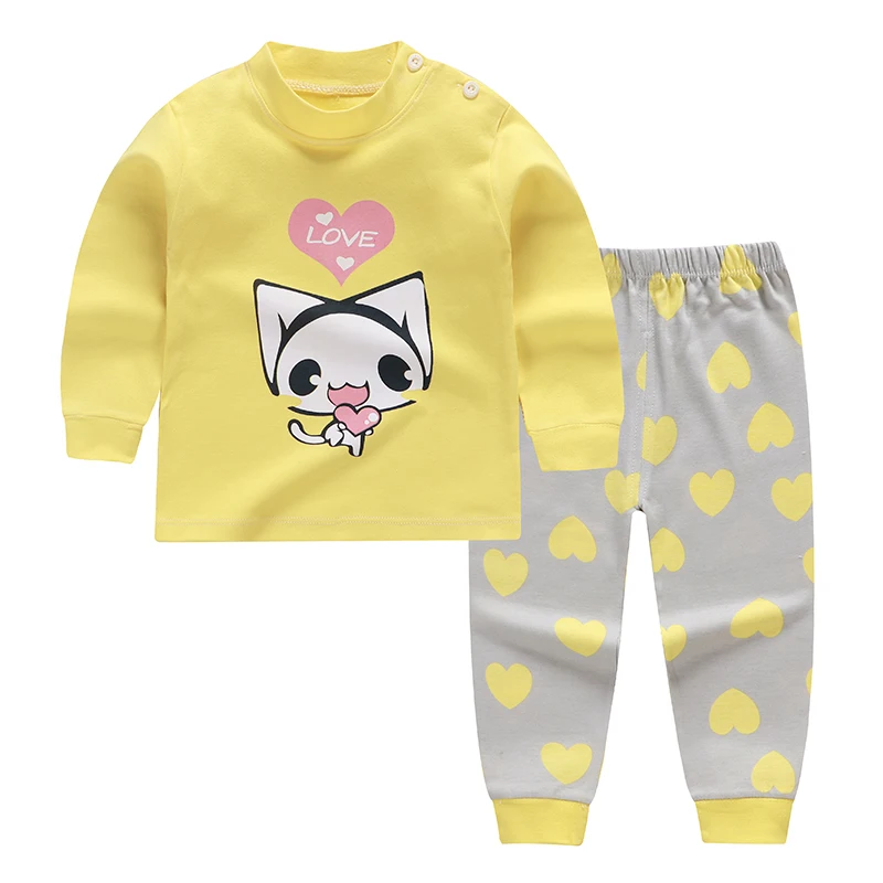 Cartoon Print Baby Boys Girls Pajamas Sets Cotton Boys Sleepwear Autumn Spring Winter Long Sleeve Tops+Pants 2pcs 2-7 Years Old