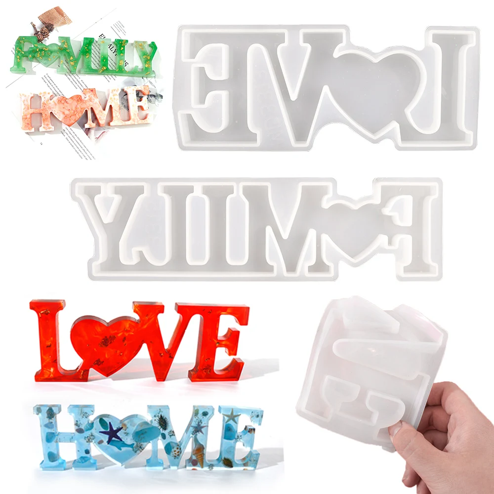 3Pcs Set Letters Epoxy Resin Molds HOME LOVE FAMILY Shape Molde De Resina Obverse Reverse Side Moule Epoxy Silicone For DIY Art 3pcs maple leaf coaster molde de silicona para resina set leaves moule silicone resine epoxy for casting resin concrete diy art