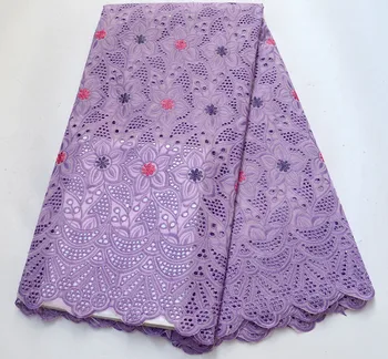 

2019 Swiss Voile Lace Fabric 100% Pure Cotton Laces Fabrics Purple High Quality Nigerian African Dry Lace Fabric