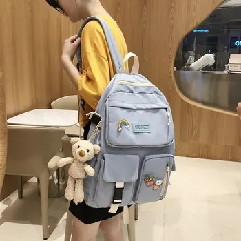 

College Student Ladies Cute Backpack Women Flower Female Harajuku School Bags Book Kawaii Backpack Nylon Girl Trendy Bag Fashion