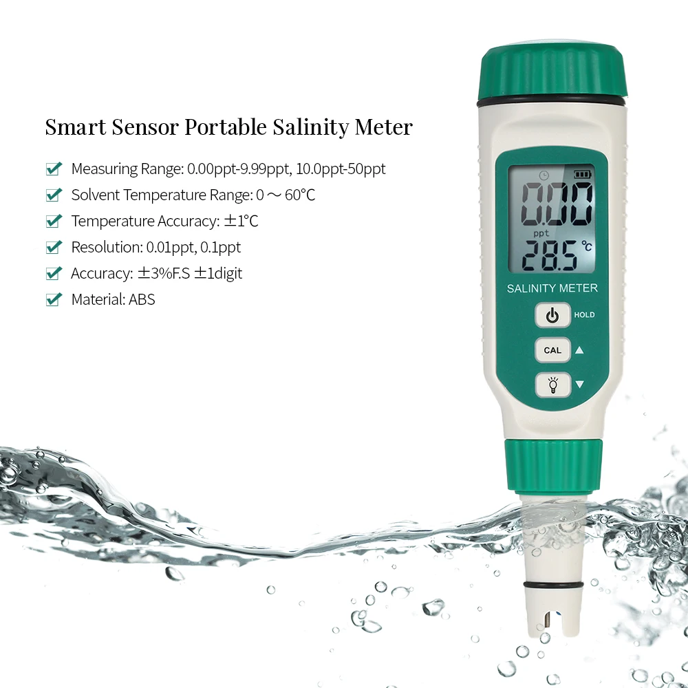 

AR8012 Salinometer Salinity Test Pen Beverages Drink Salt value and temperature of solvent Content Meter ATC Seawater Measuring