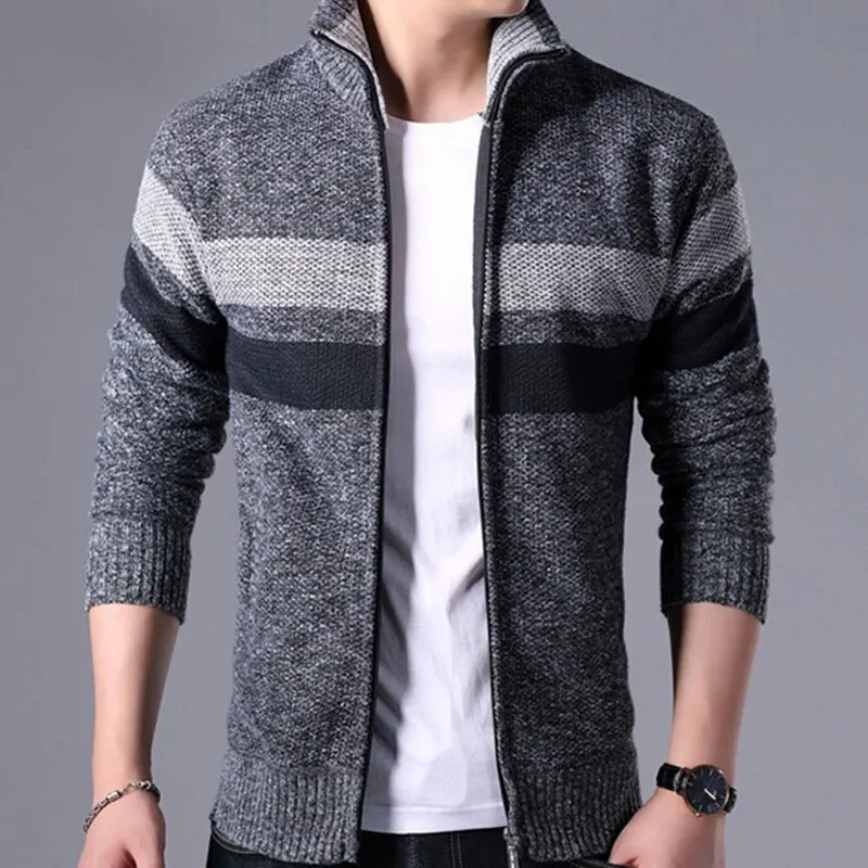 2019 Thick Sweatercoat Men Striped Stand Collar Zipper Sweater Coat Outerwear Winter Fleece Cashmere Liner Sweaters 2019 Thick Sweatercoat Men Striped Stand Collar Zipper Sweater Coat Outerwear Winter Fleece Cashmere Liner Sweaters
