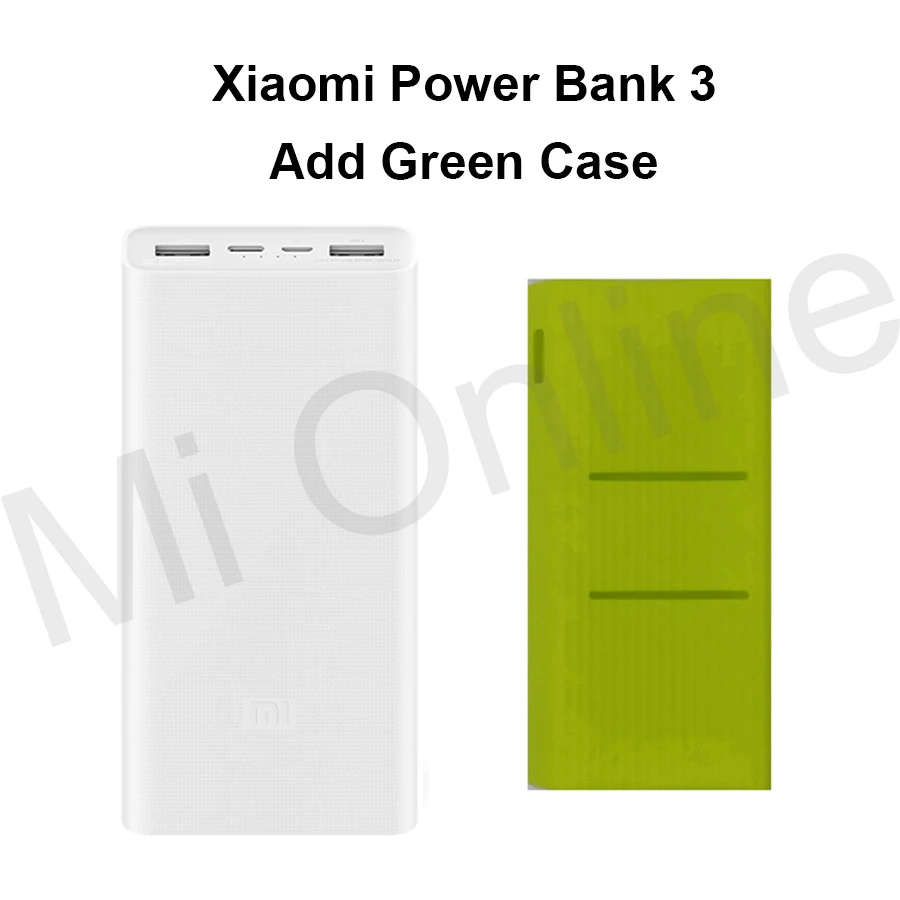 Xiaomi Mi 20000mAh power Bank 3 Pro USB-C 45W портативное зарядное устройство Dual USB power bank для ноутбука смартфона - Цвет: 3 Add Green Case