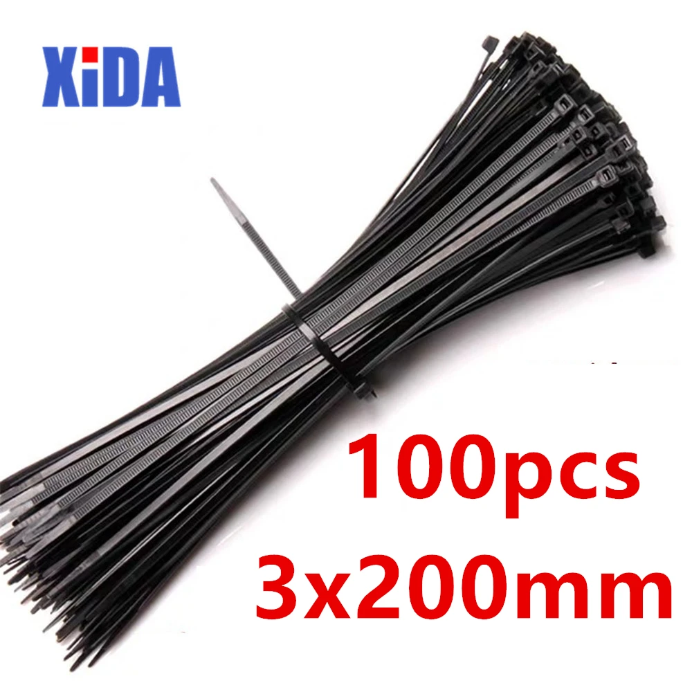 100 шт. 3X60/80/100/120/150/200 мм белый черный молоко кабель провод кабельные стяжки самоблокирующиеся Нейлоновые кабельные стяжки - Цвет: 3x200mm