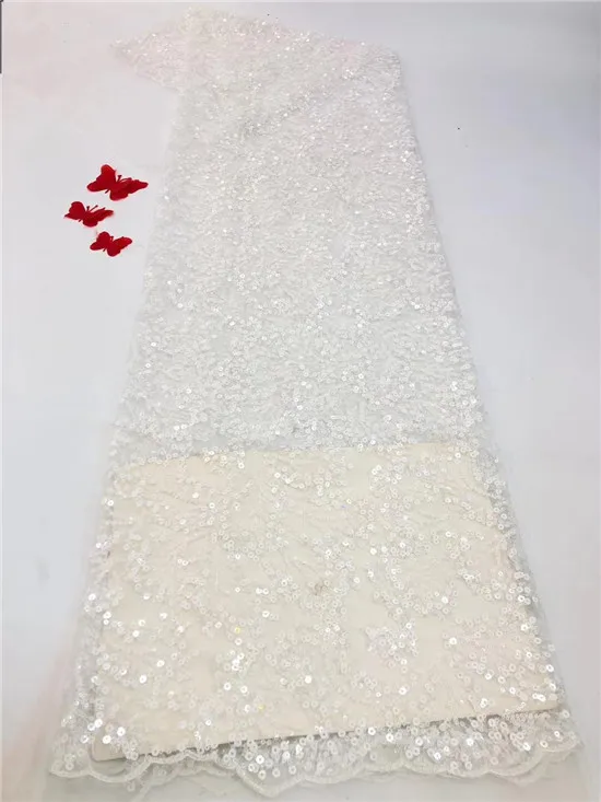

2020 Latest beads French African Lace Fabric High Quality Sequins African Embroidered Tulle 3d Lace Fabric for Wedding white