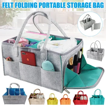 

Protable Foldable Felt Diaper Bag Kids Baby Clothes Toys Diaper Storage Organizer Mummy Pouch Tote Nursery Bag _WK