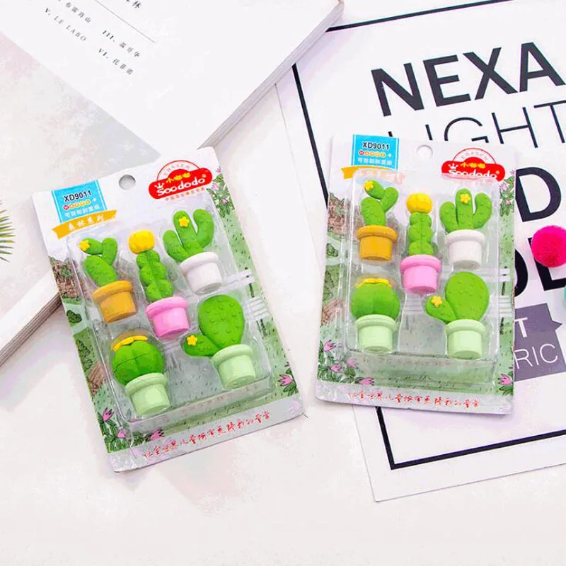 

5 pcs Cartoon Eraser Cactus Eraser Set Kawaii Pencil Eraser Creative For Children Funny Korean Stationery School Supplies